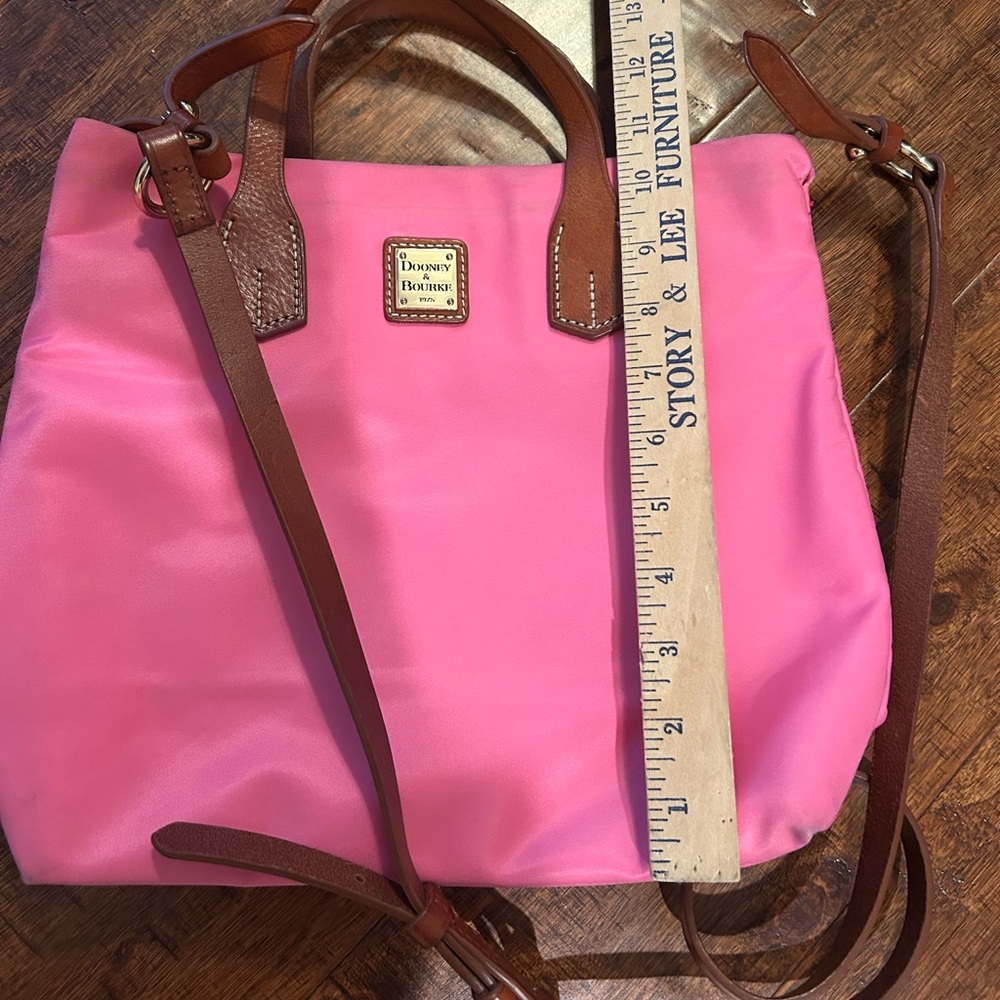 Dooney & Bourke Pink Nylon Bag Purse with Leather Handles and Crossbody Strap - Picture 13 of 15